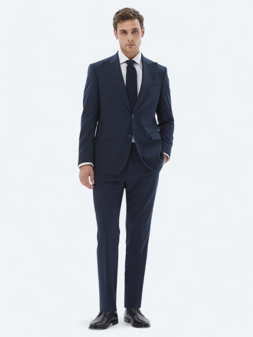 Navy Blue Striped Comfort Fit Suit - 2