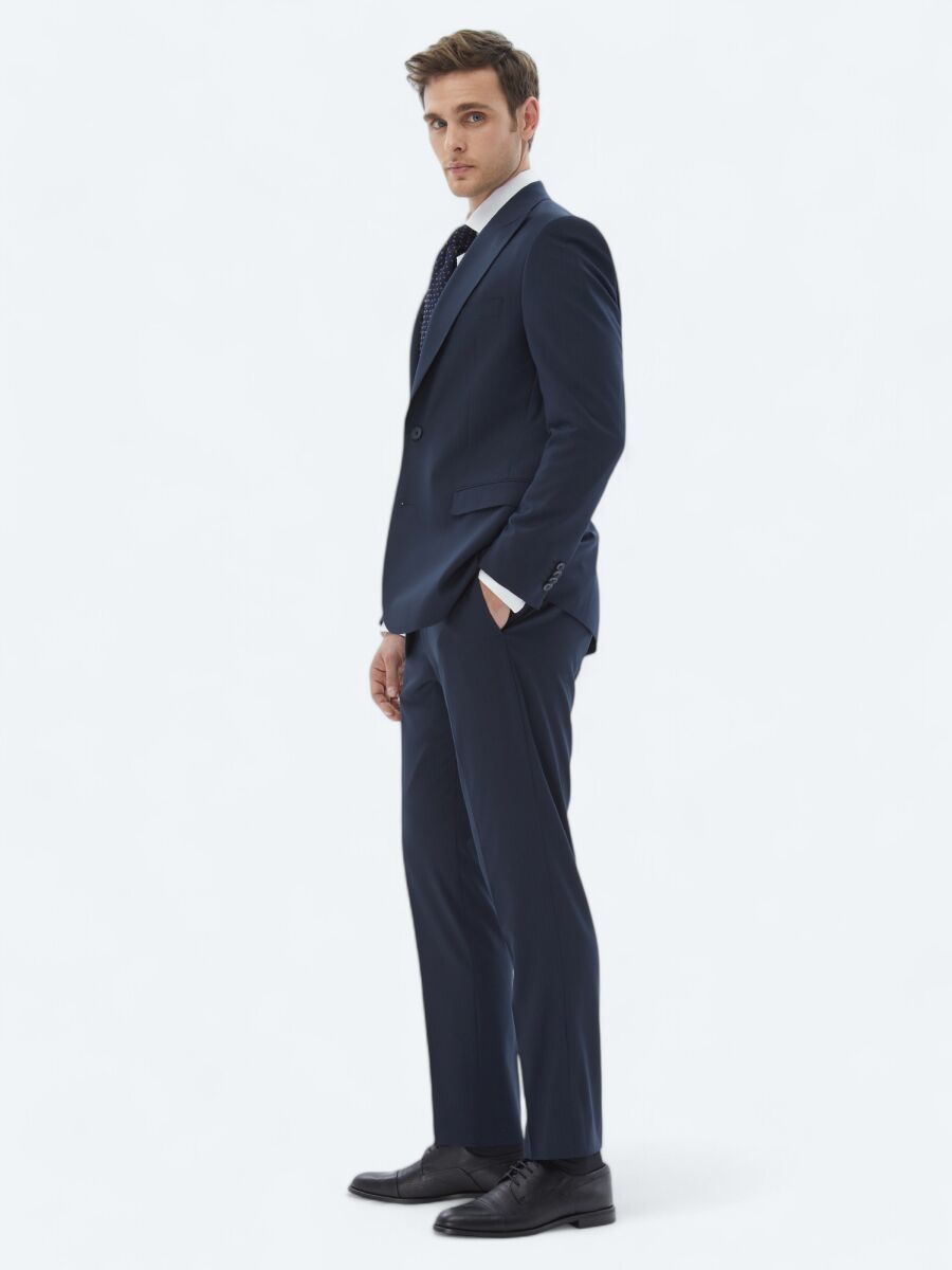 Navy Blue Striped Comfort Fit Suit - 4