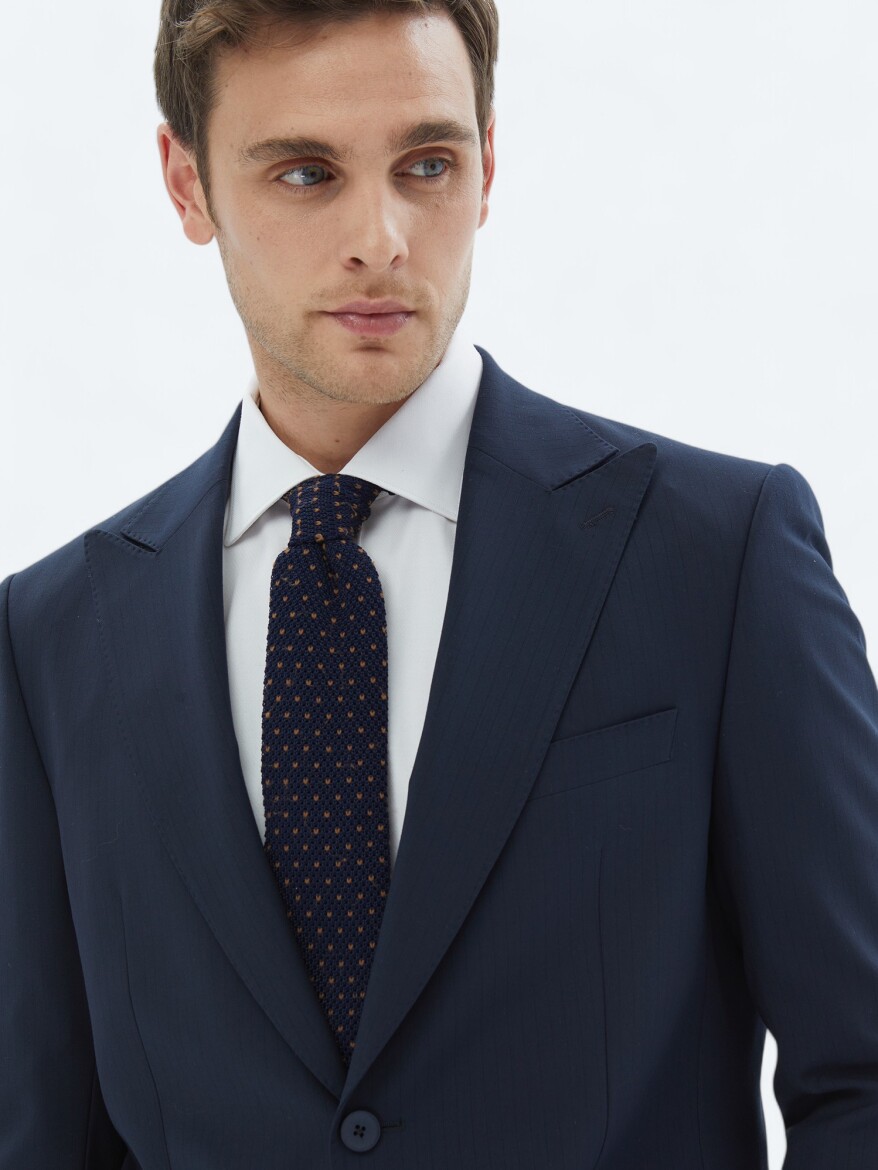 Navy Blue Striped Comfort Fit Suit - 5