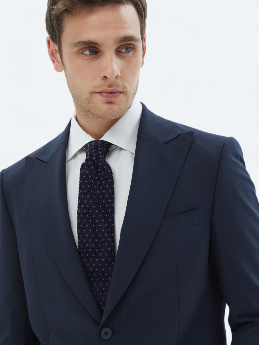 Navy Blue Striped Comfort Fit Suit - 5