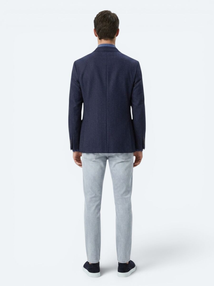 Navy Blue Striped Modern Fit 100% Linen Jacket - 5