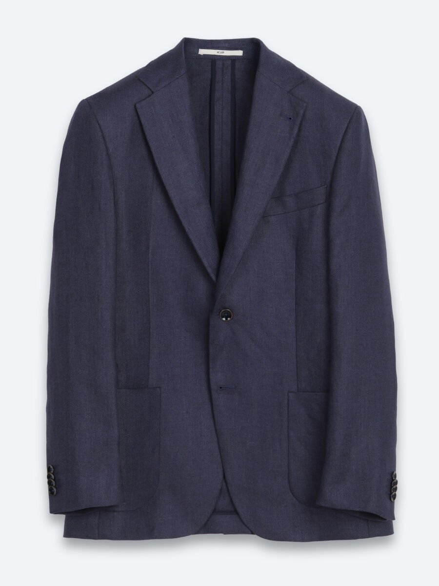 Navy Blue Striped Modern Fit 100% Linen Jacket - 6