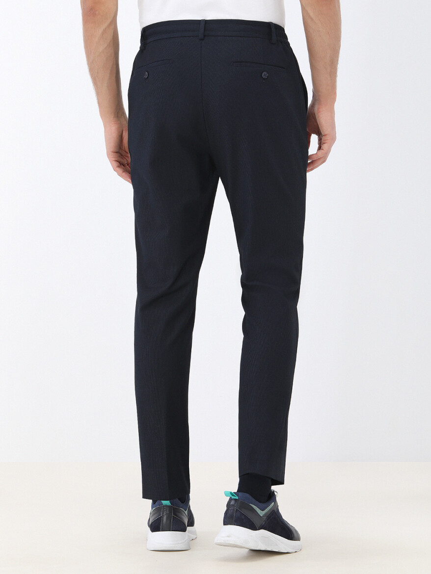 Navy Blue Striped Modern Fit Cotton Blended Suit - 11