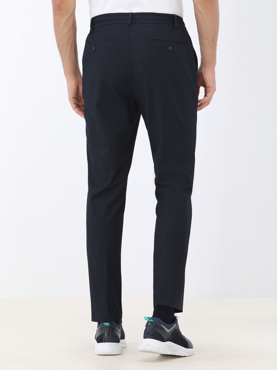 Navy Blue Striped Modern Fit Cotton Blended Suit - 11