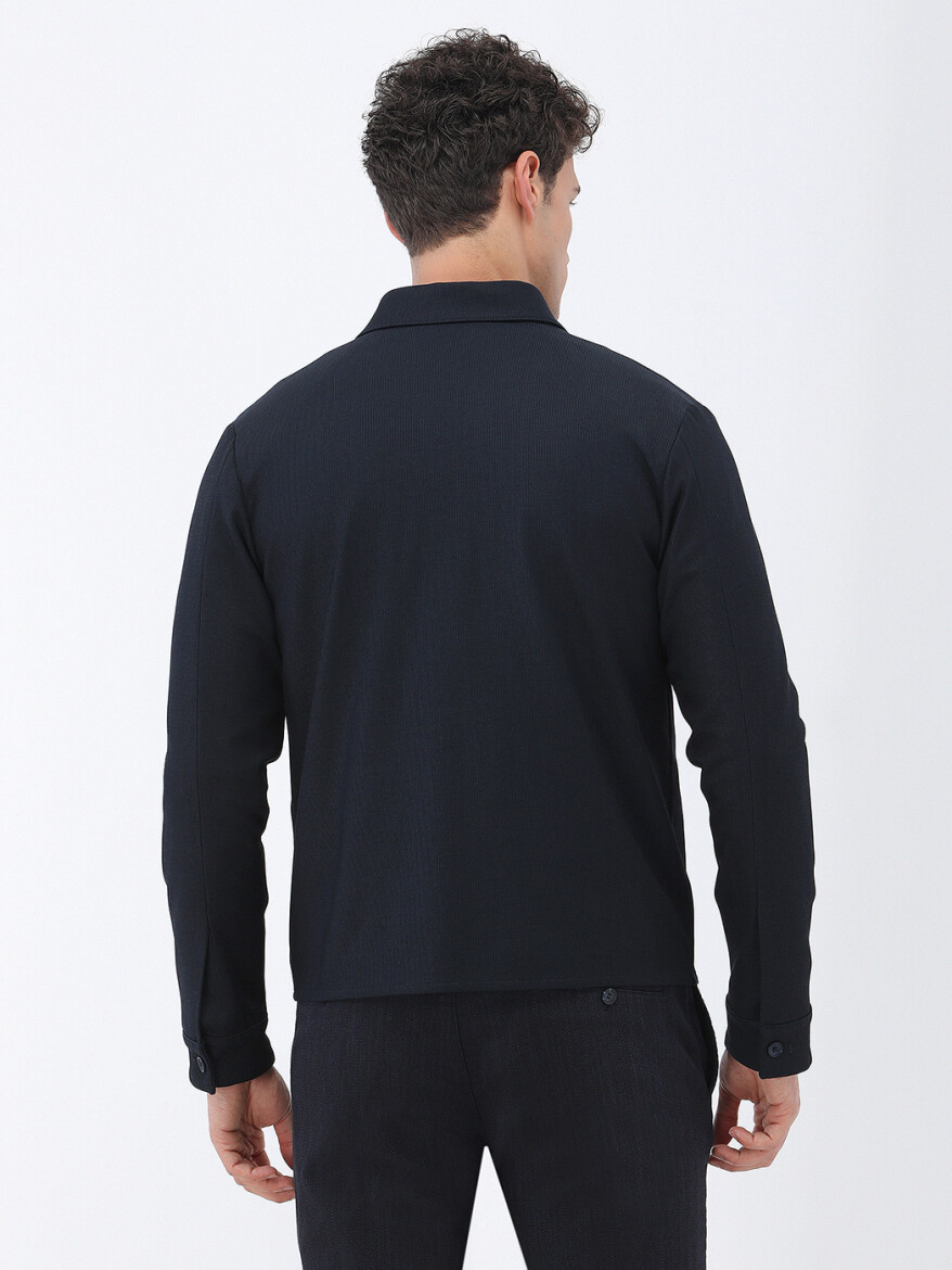 Navy Blue Striped Modern Fit Cotton Blended Suit - 12