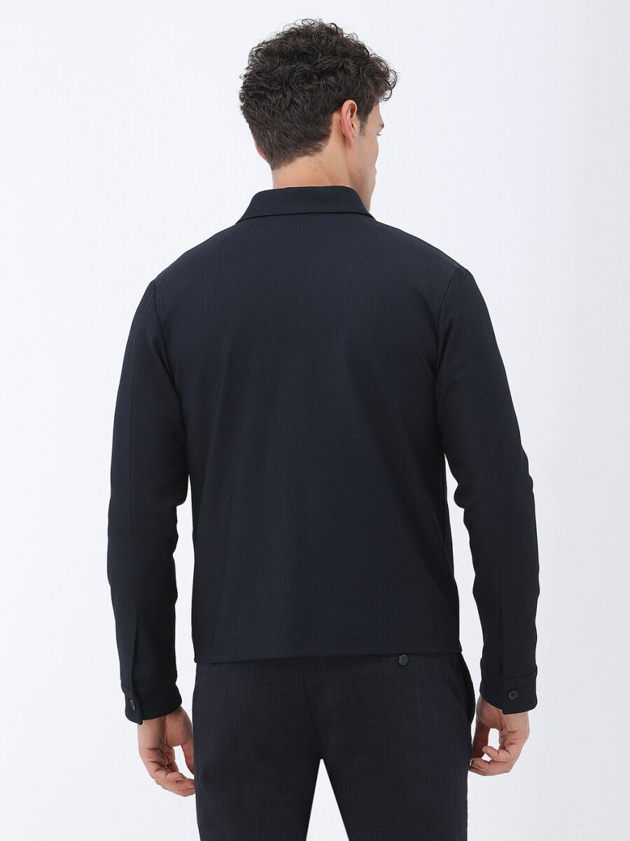 Navy Blue Striped Modern Fit Cotton Blended Suit - 12