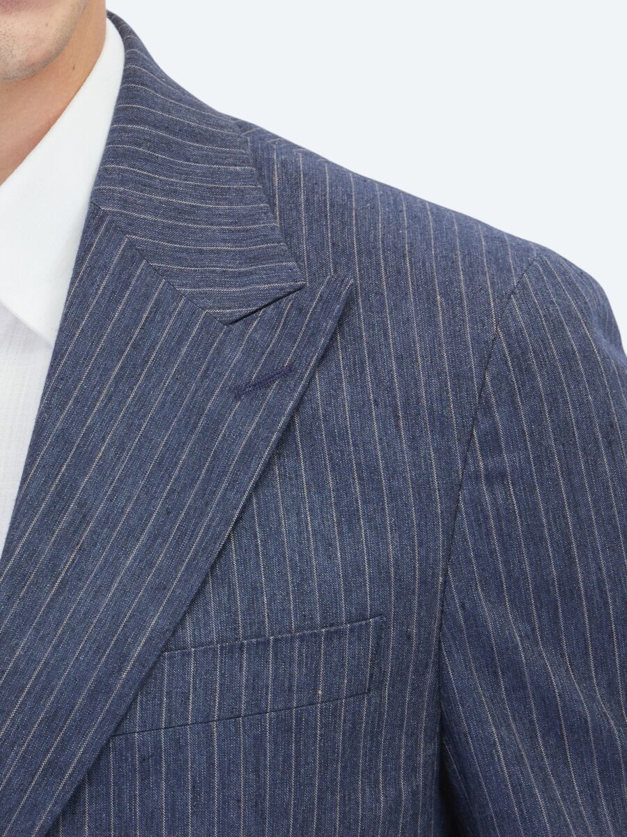 Navy Blue Striped Modern Fit Cotton Blended Suit - 4