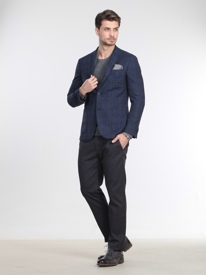 Navy Blue Striped Modern Fit Jacket - 2