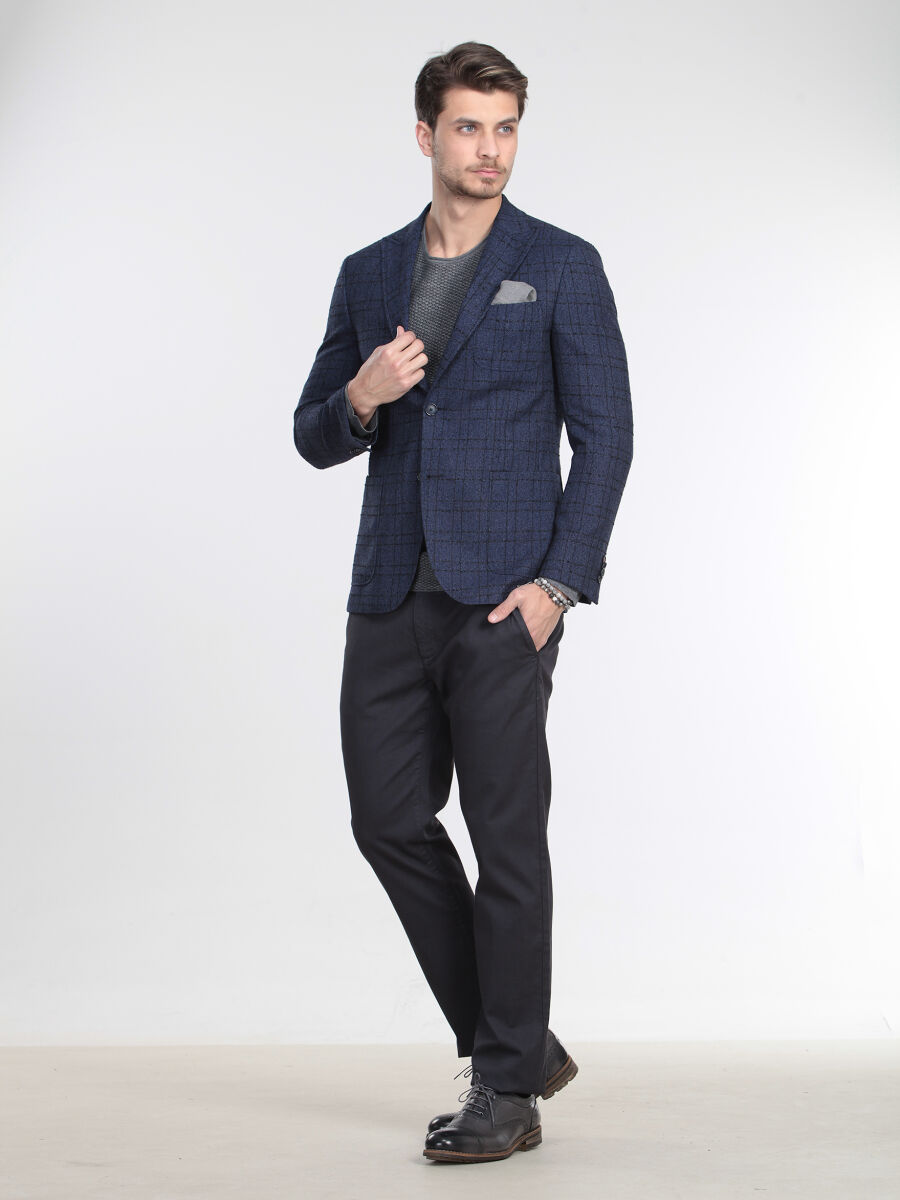 Navy Blue Striped Modern Fit Jacket - 2