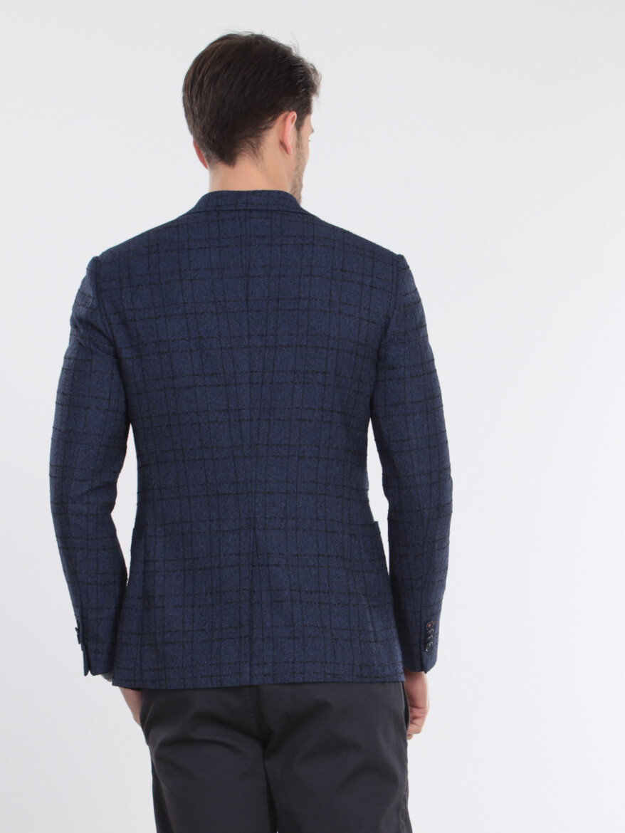 Navy Blue Striped Modern Fit Jacket - 4