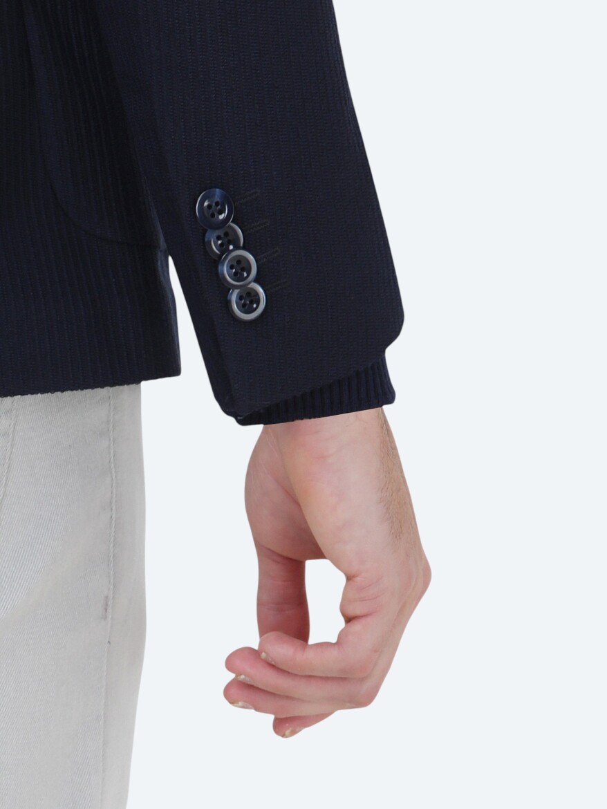 Navy Blue Striped Modern Fit Jacket - 4