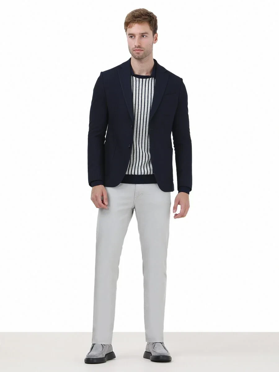 Navy Blue Striped Modern Fit Jacket - 2