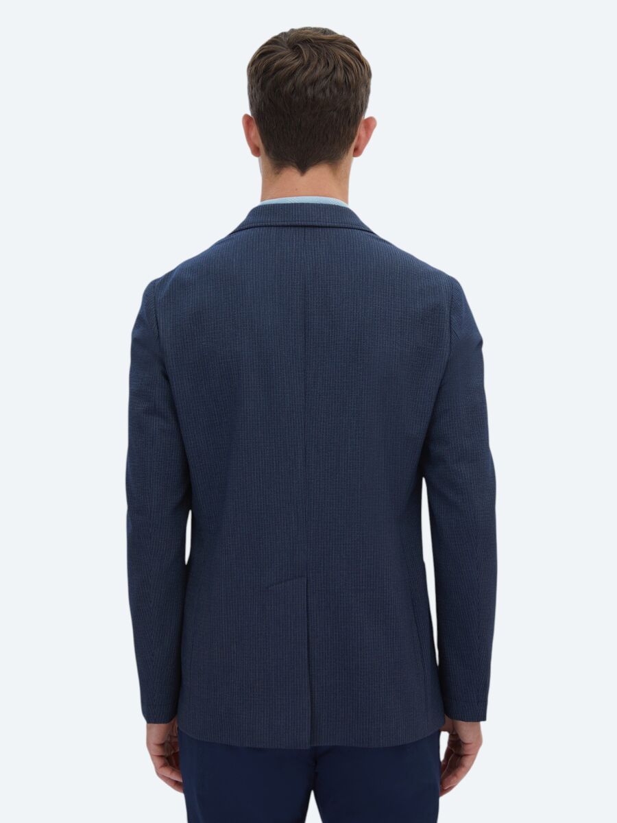 Navy Blue Striped Modern Fit Jacket - 7