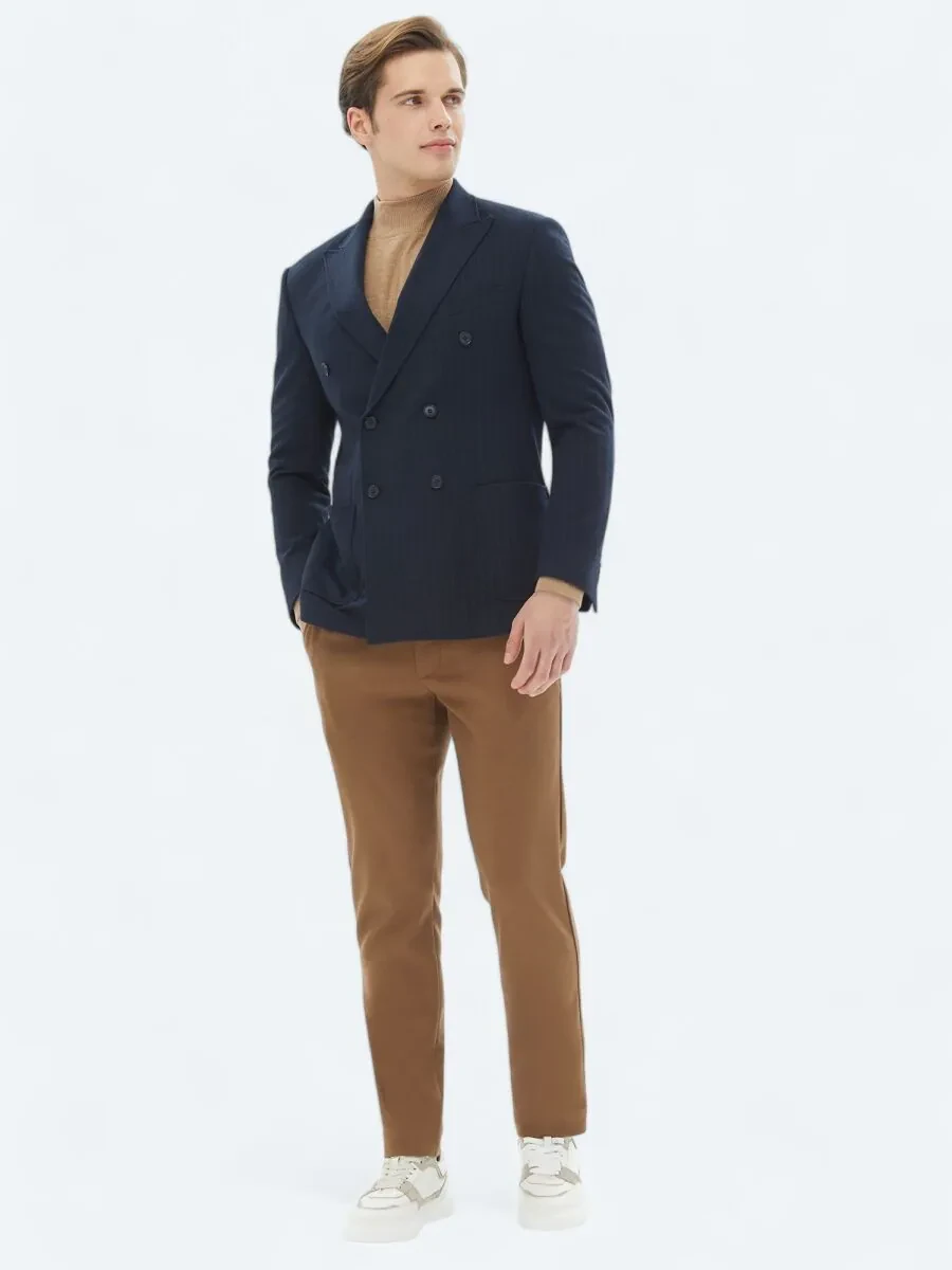 Navy Blue Striped Modern Fit Jacket - 2