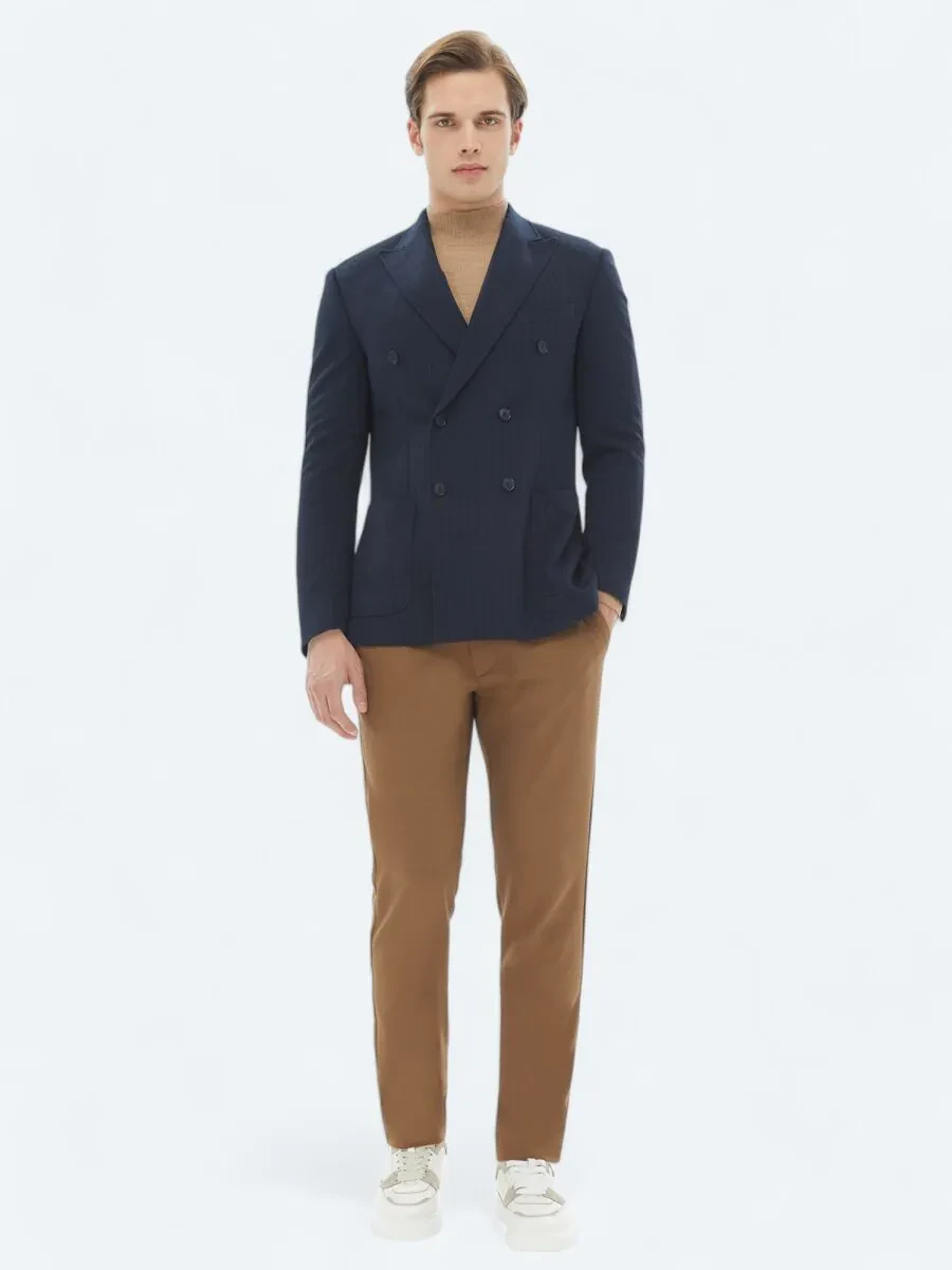 Navy Blue Striped Modern Fit Jacket - 3