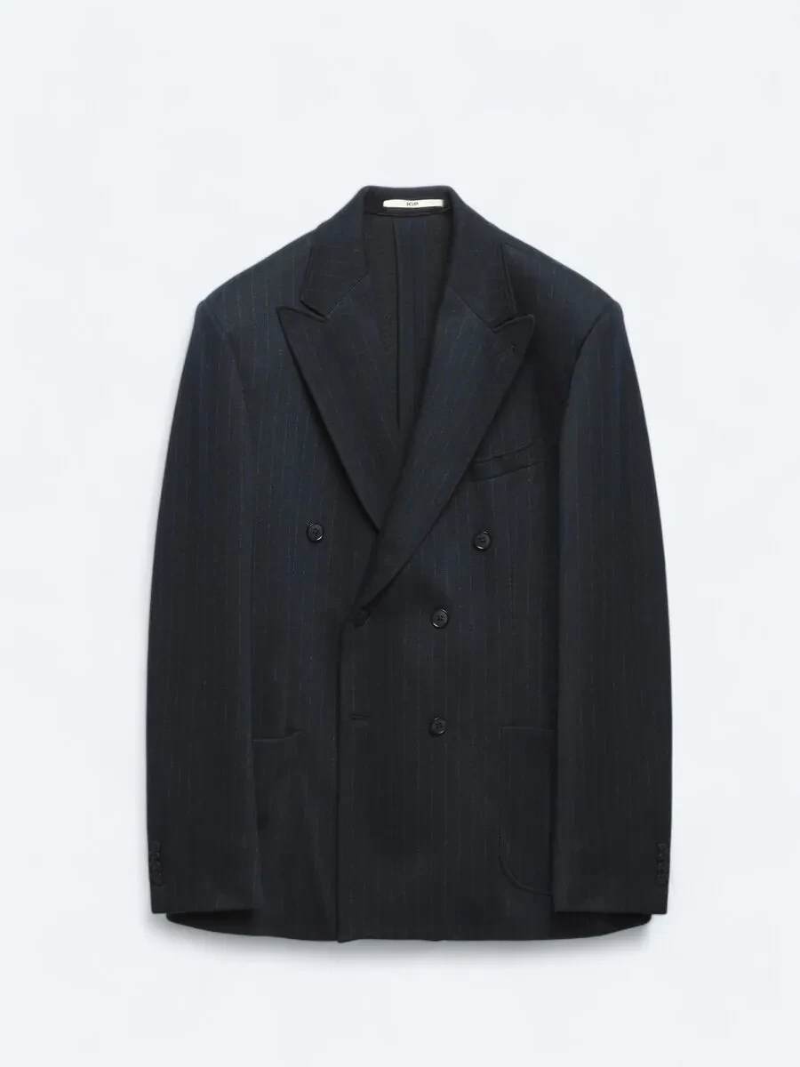 Navy Blue Striped Modern Fit Jacket - 8