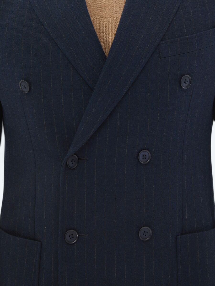 Navy Blue Striped Modern Fit Jacket - 6