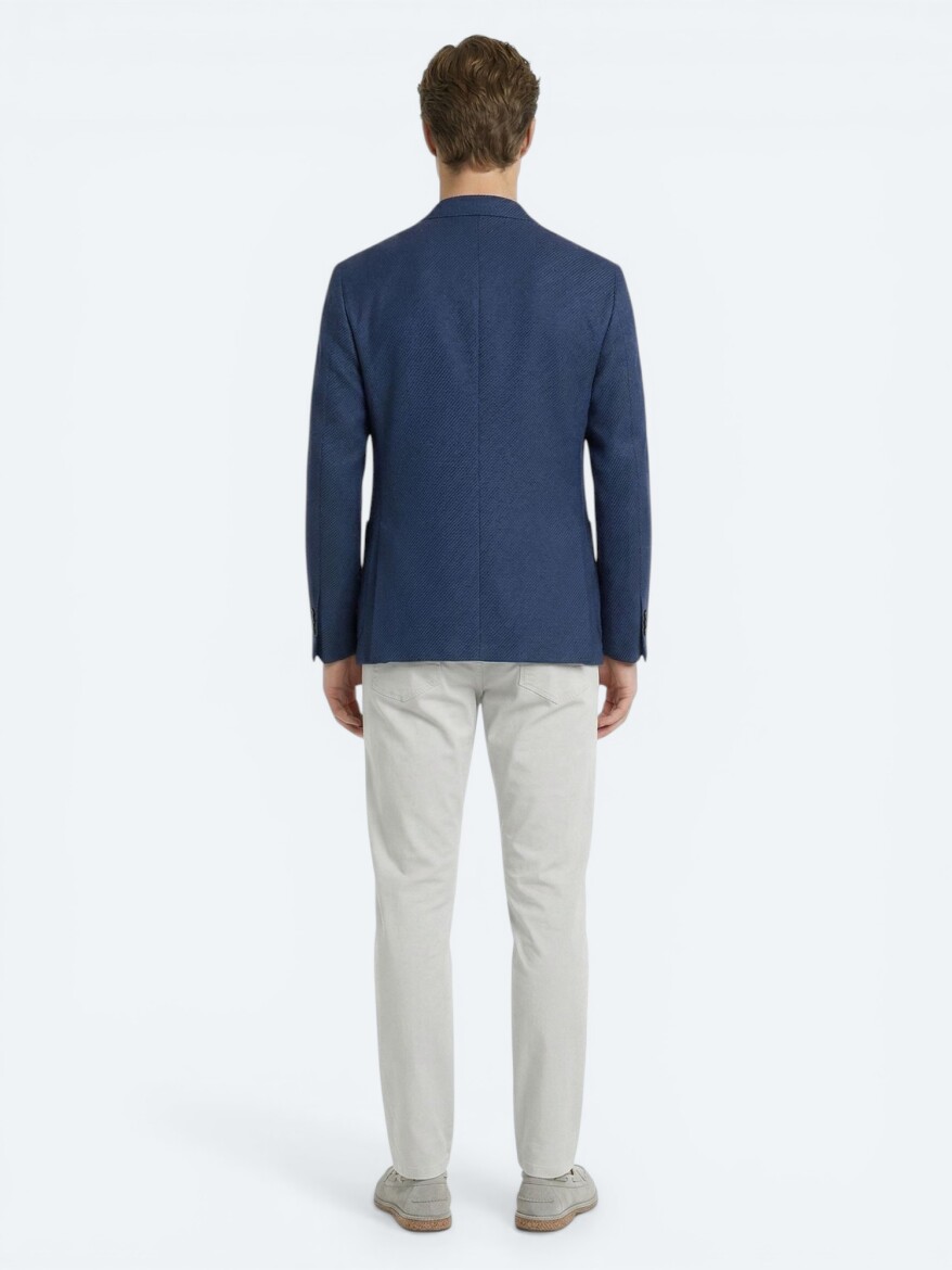 Navy Blue Striped Modern Fit Jacket - 5