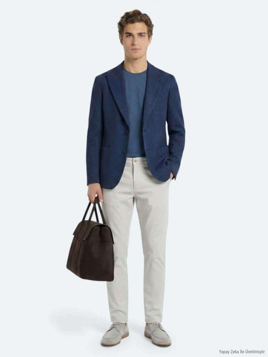Navy Blue Striped Modern Fit Jacket - 2