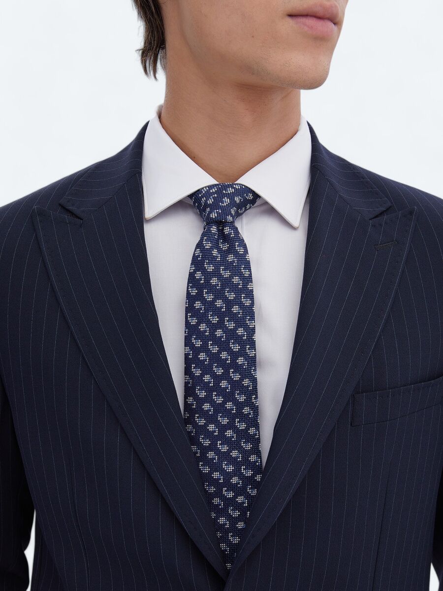 Navy Blue Striped Modern Fit Recycled Suit - 4
