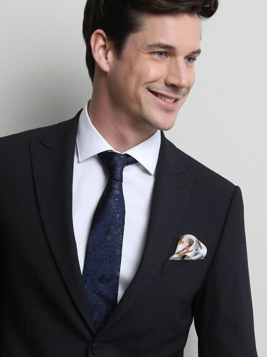 Navy Blue Striped Modern Fit Suit - 1