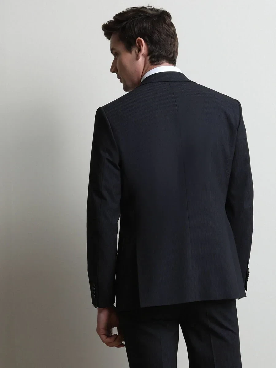 Navy Blue Striped Modern Fit Suit - 5