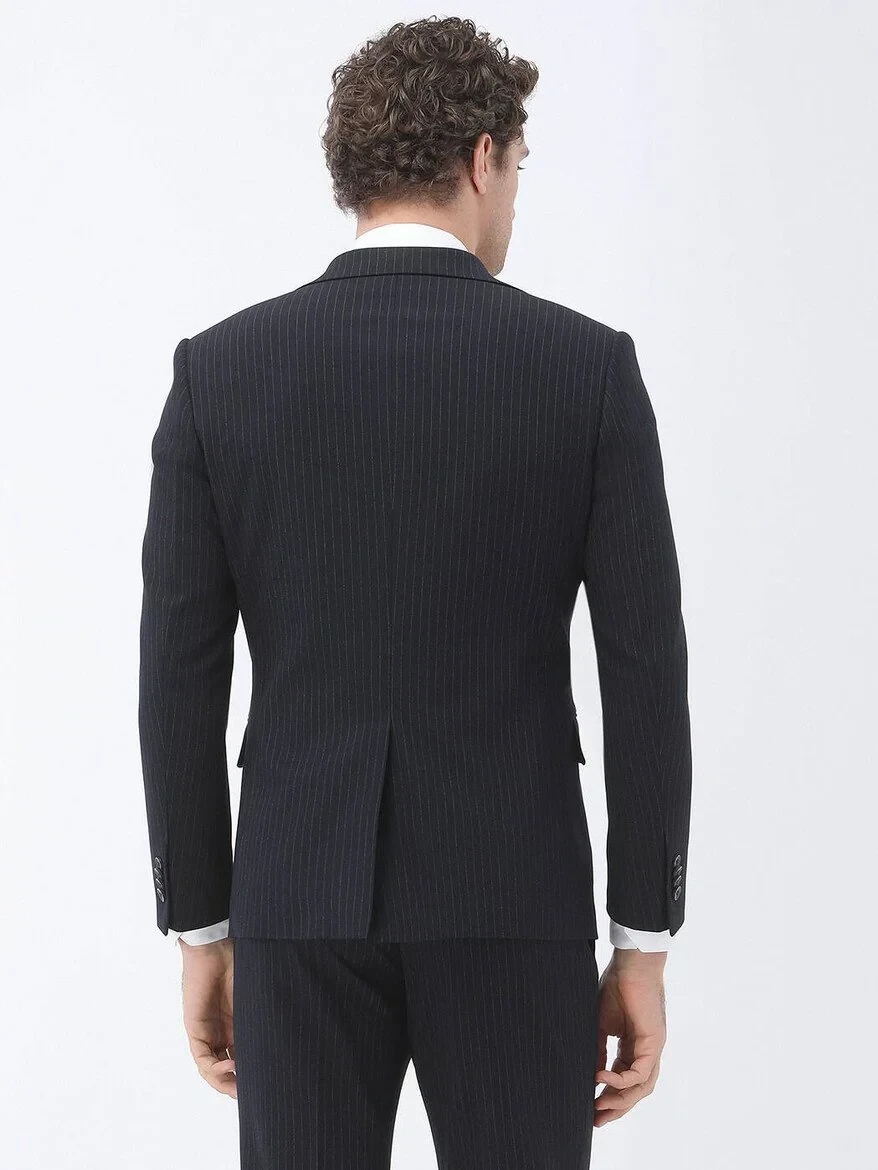 Navy Blue Striped Modern Fit Suit - 6
