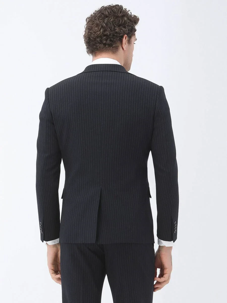 Navy Blue Striped Modern Fit Suit - 6