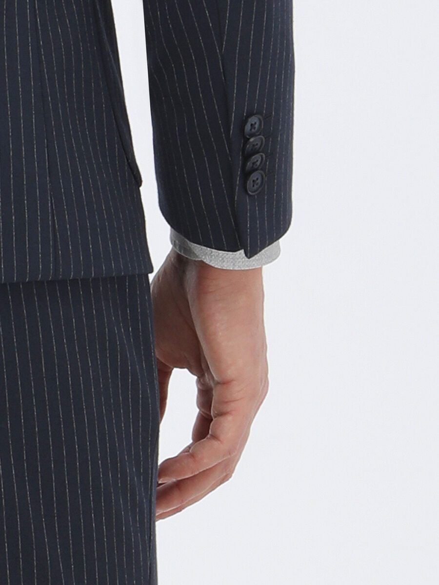 Navy Blue Striped Modern Fit Suit - 5