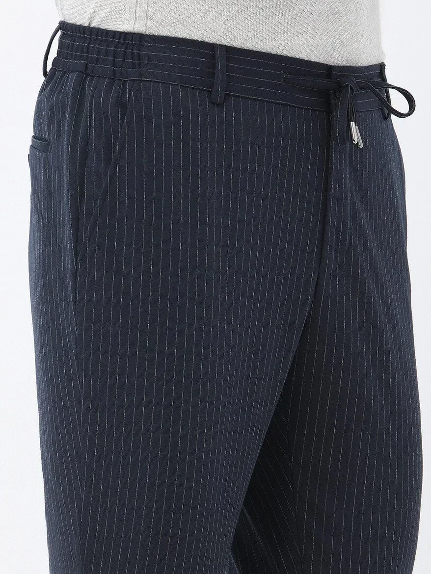Navy Blue Striped Modern Fit Suit - 4
