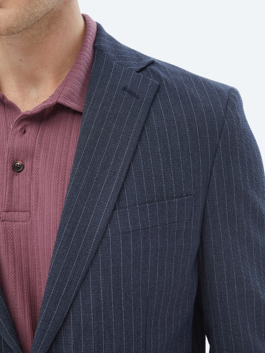 Navy Blue Striped Modern Fit Suit - 14