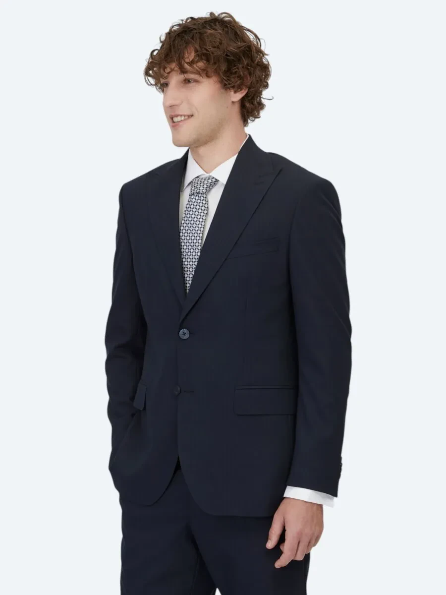 Navy Blue Striped Modern Fit Suit - 1