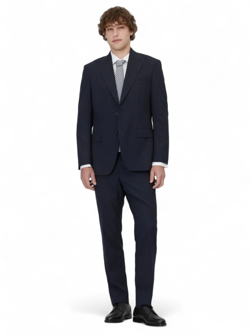 Navy Blue Striped Modern Fit Suit - 2