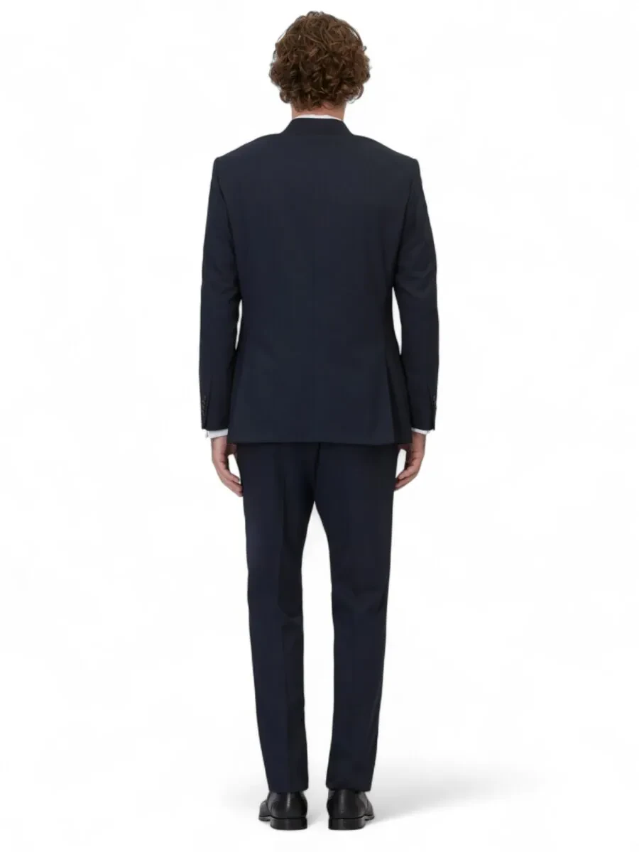 Navy Blue Striped Modern Fit Suit - 5