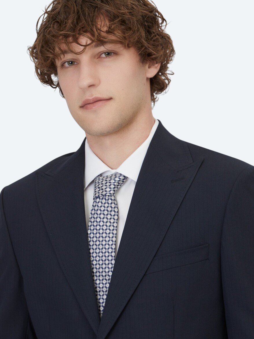 Navy Blue Striped Modern Fit Suit - 3