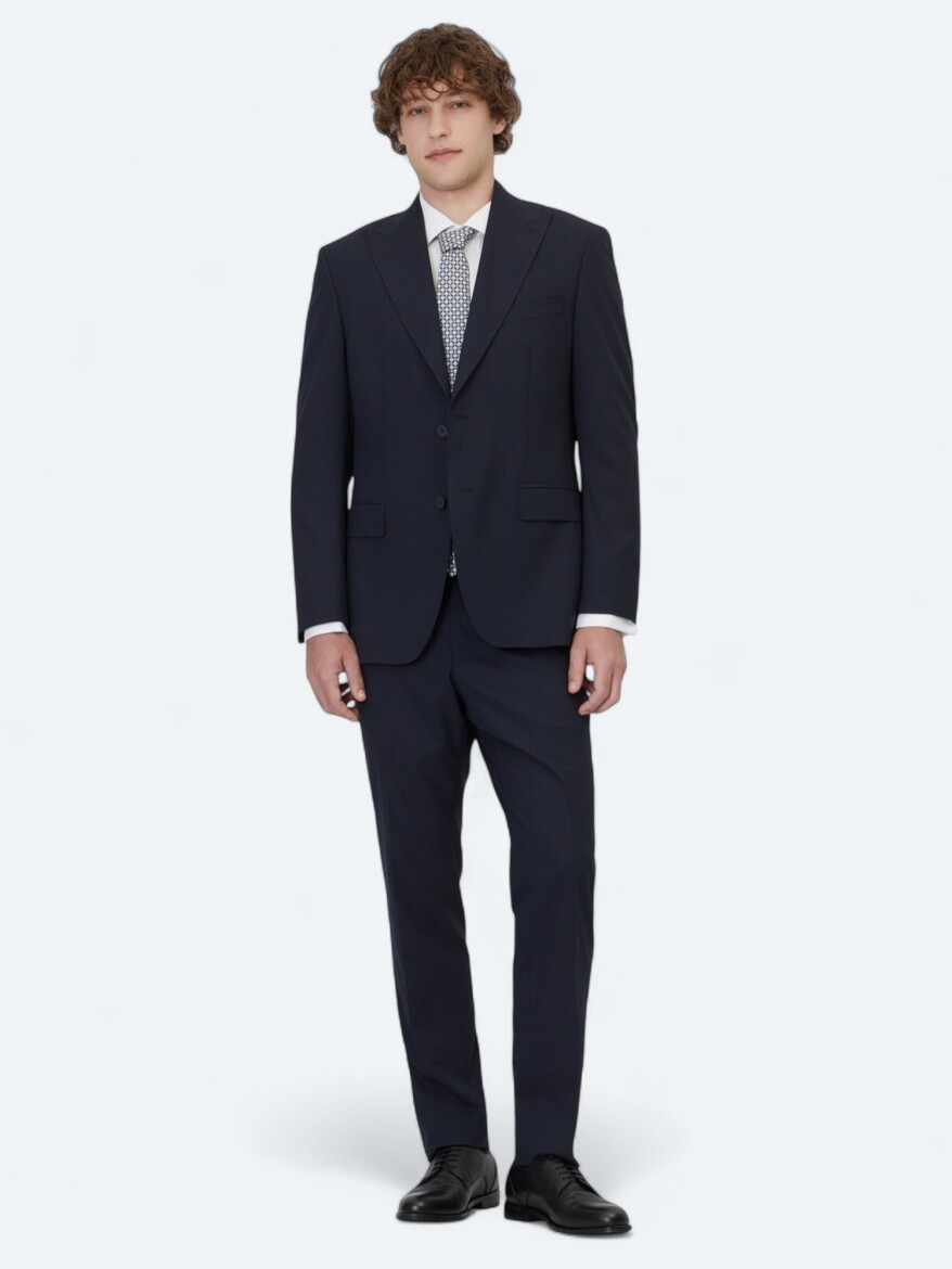 Navy Blue Striped Modern Fit Suit 