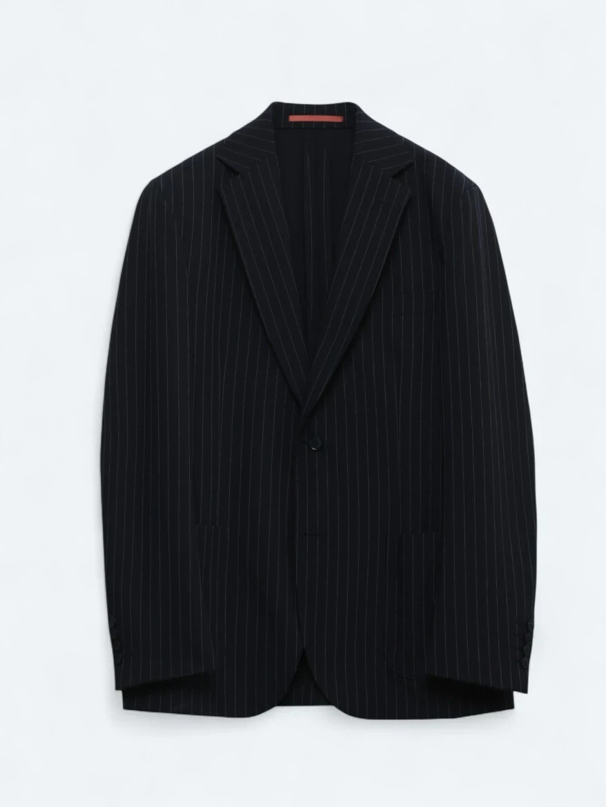 Navy Blue Striped Modern Fit Suit - 1