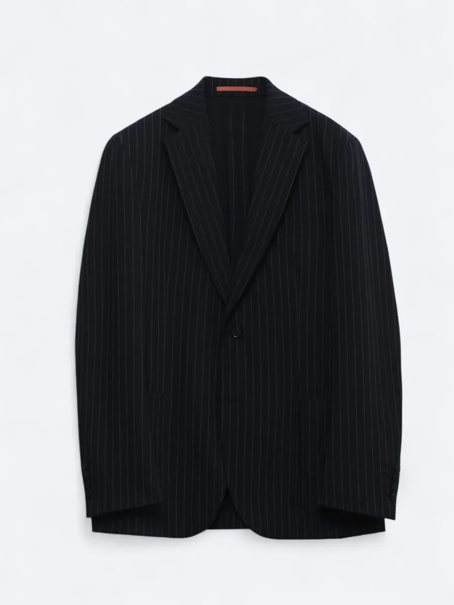 Navy Blue Striped Modern Fit Suit - 1