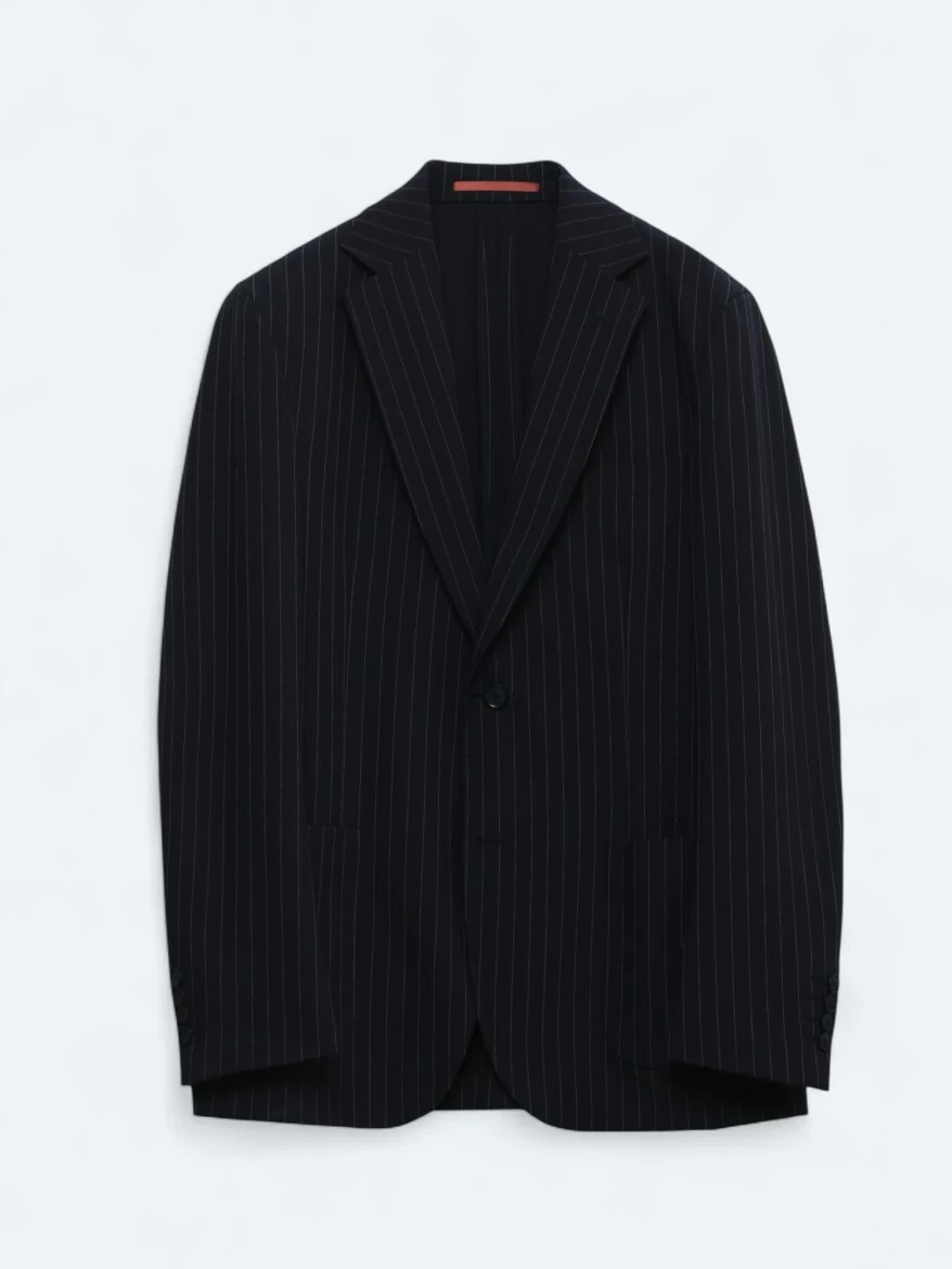 Navy Blue Striped Modern Fit Suit - 6