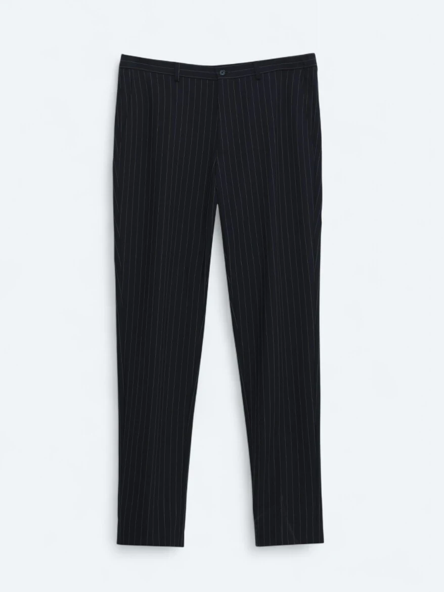 Navy Blue Striped Modern Fit Suit - 7