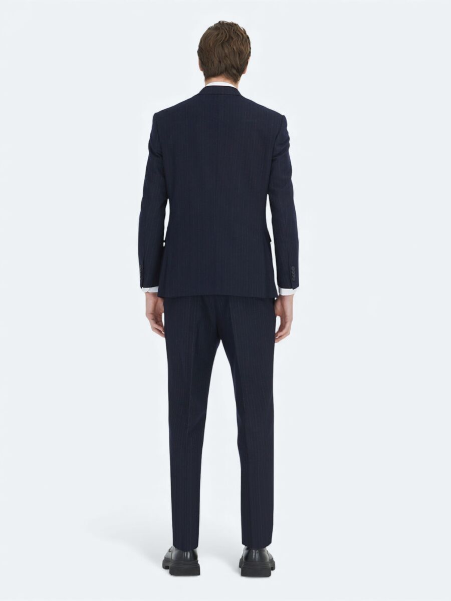 Navy Blue Striped Modern Fit Suit - 5