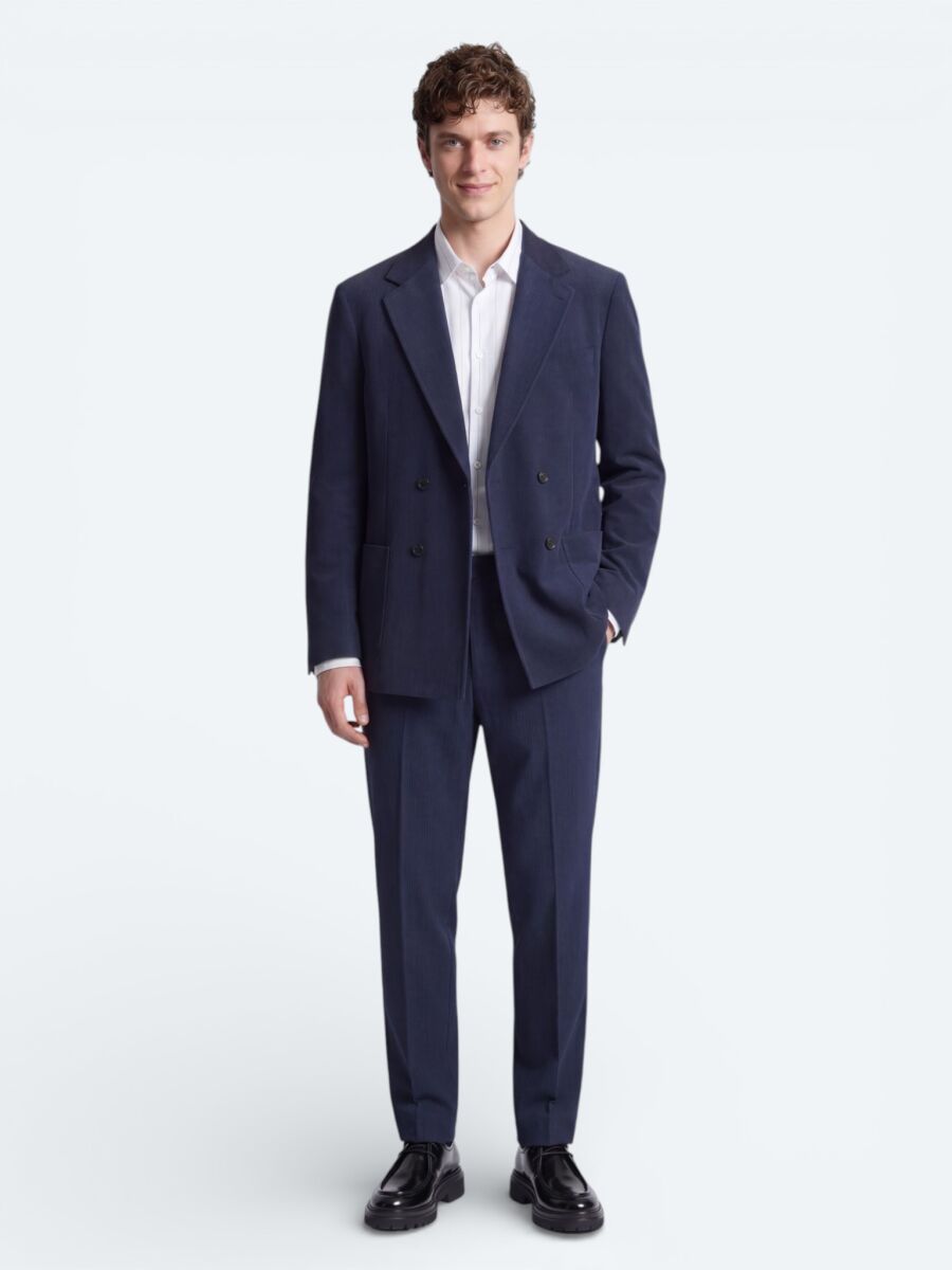 Navy Blue Striped Modern Fit Suit - 1