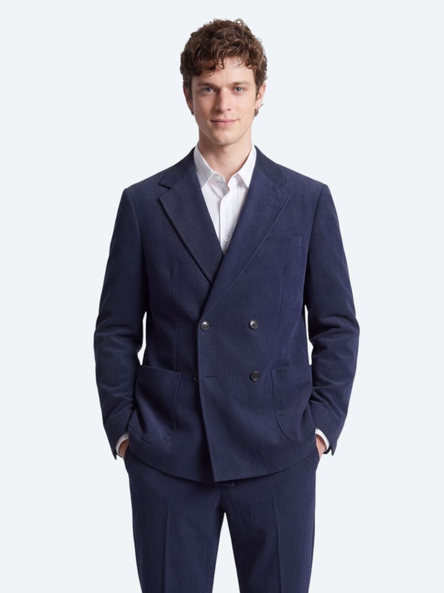 Navy Blue Striped Modern Fit Suit - 2