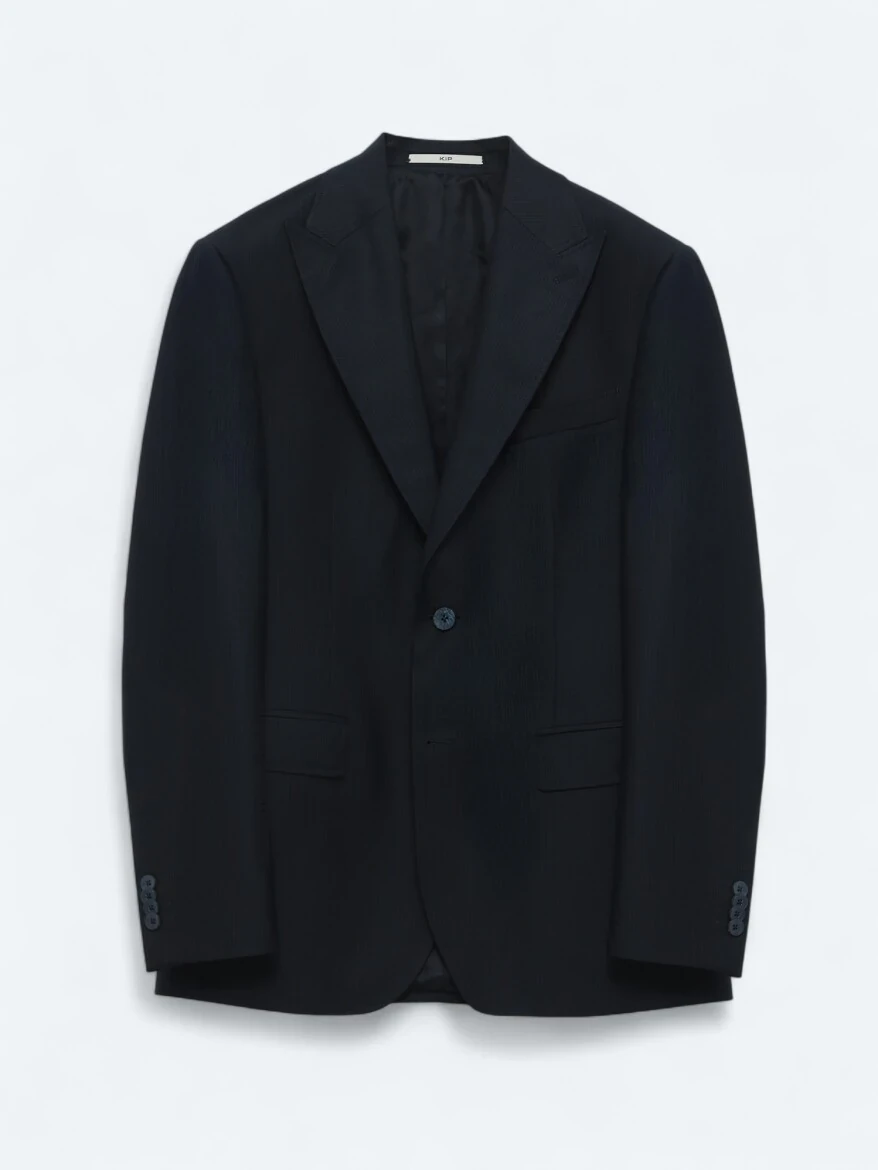Navy Blue Striped Modern Fit Wool Blended Suit - 1