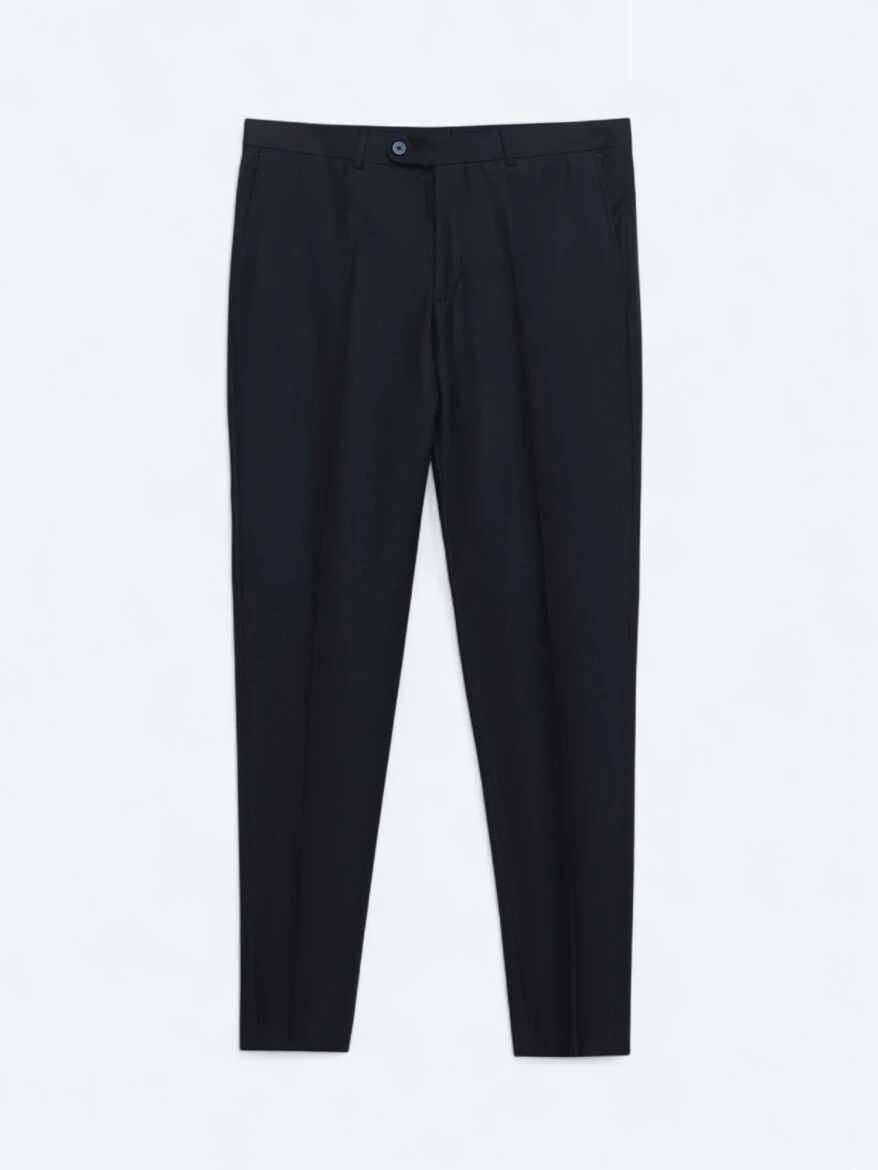 Navy Blue Striped Modern Fit Wool Blended Suit - 2