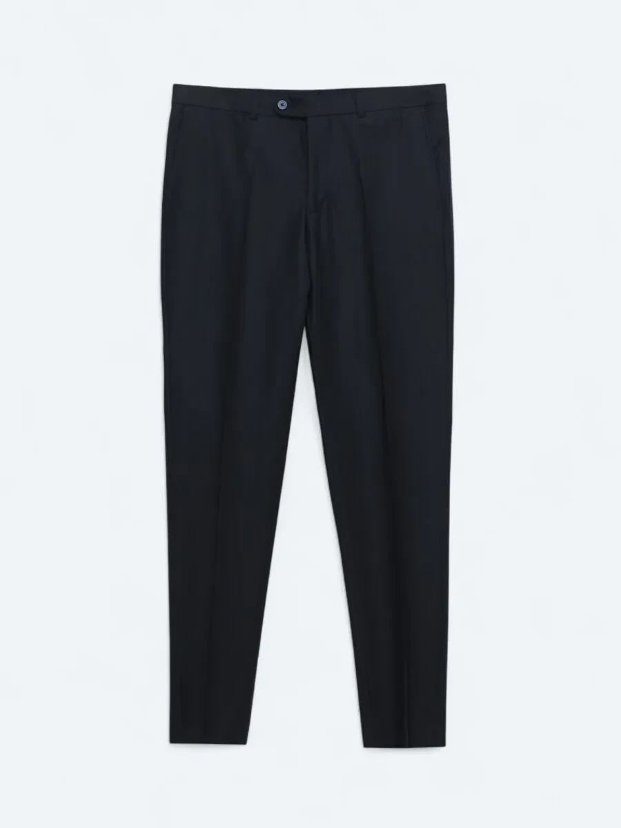Navy Blue Striped Modern Fit Wool Blended Suit - 2