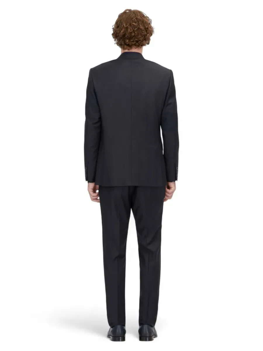 Navy Blue Striped Modern Fit Wool Blended Suit - 5