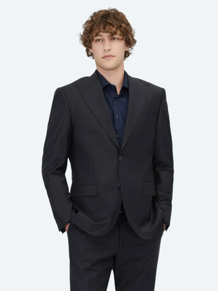 Navy Blue Striped Modern Fit Wool Blended Suit - 1