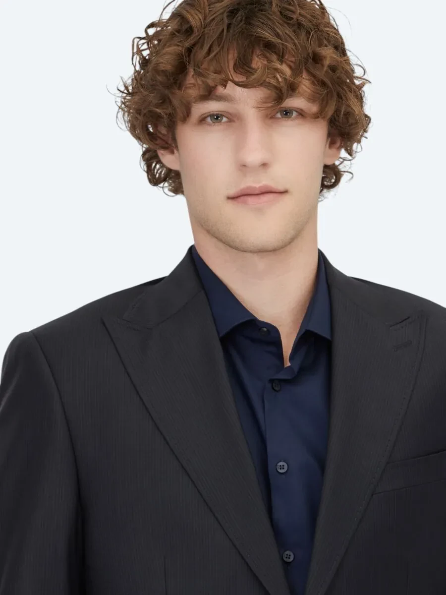 Navy Blue Striped Modern Fit Wool Blended Suit - 3