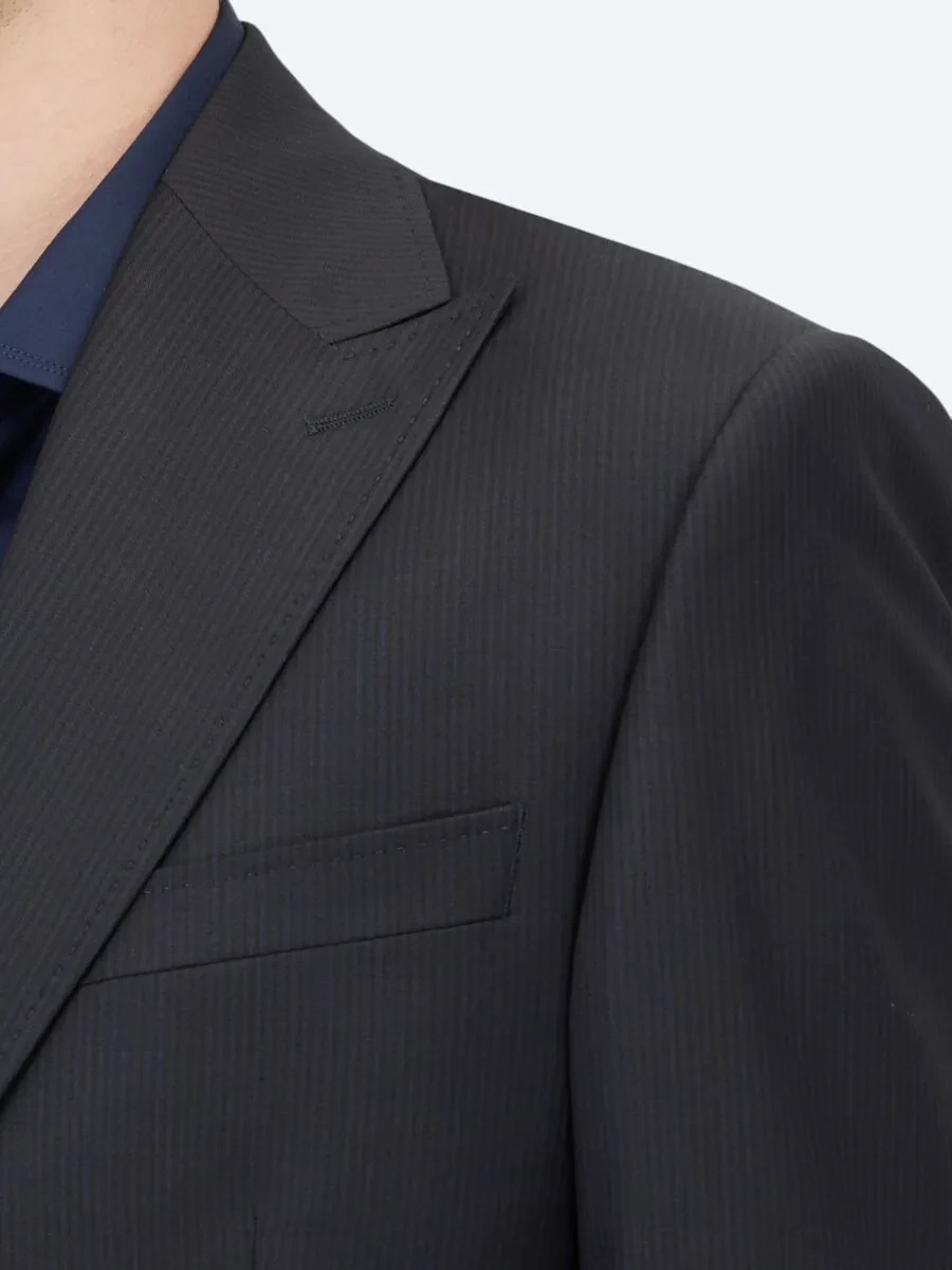 Navy Blue Striped Modern Fit Wool Blended Suit - 4